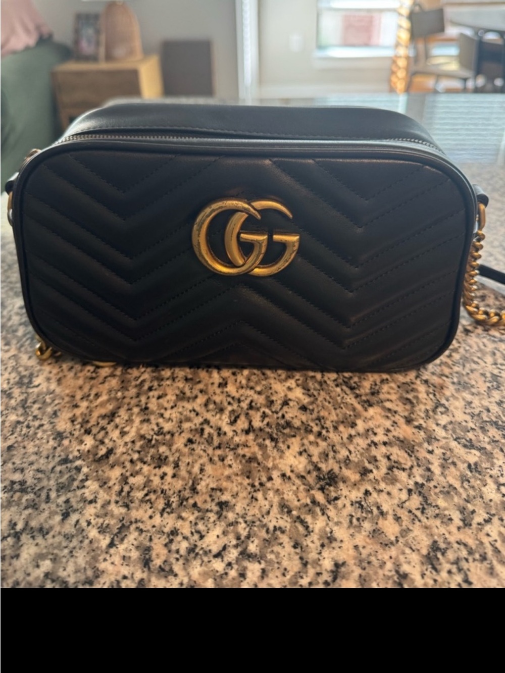 Gucci Black Chevron Leather Crossbody with Gold GG